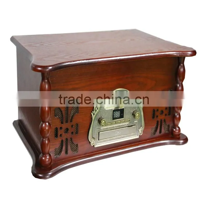 Portable Wooden turntable Recordable Music Center USB SD MP3 Vinyl player