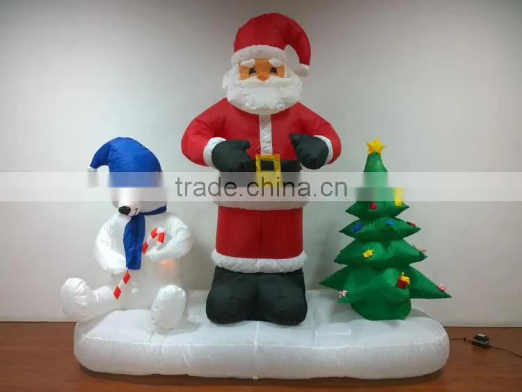 DJ-XT-51 inflatable santa claus and polar bear stay in snowfield protect christmas tree garden decoration