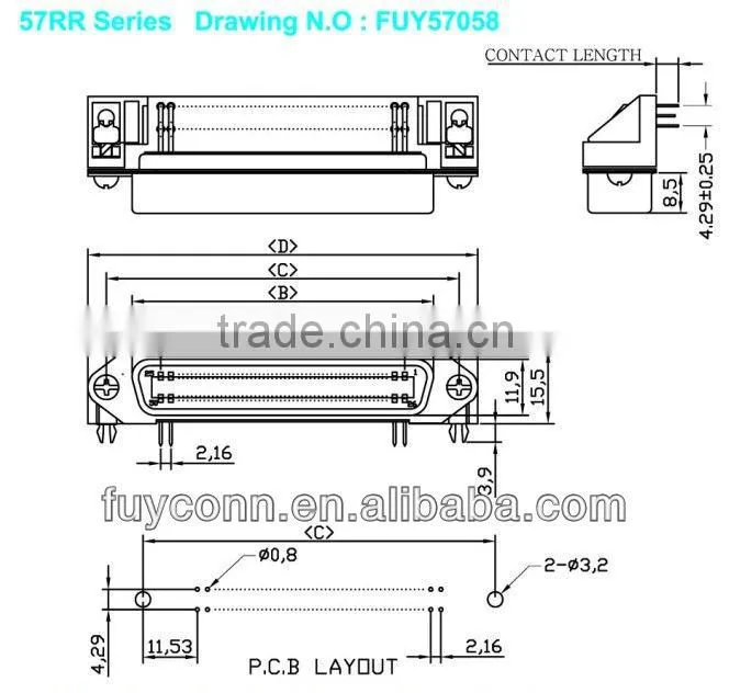 Centronics PCB Mount 90 degree Female connector Receptacle Type