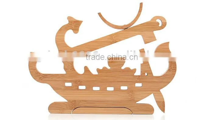 Eco friendly boat shape bamboo wine rack, wine holder