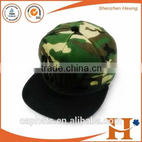 Custom Metal LOGO Camo Sanpback Cap, 3D Embroidery Camouflage Pattern Flat Brim Cap