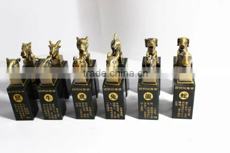 Factory Supply Chinese Twelve Animal Zodiac Bronze-plated Jade Seal Craft