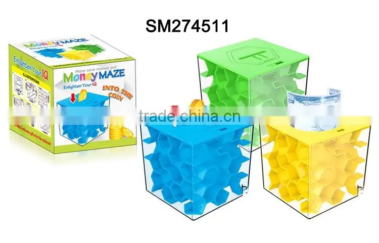 Children gift coin bank maze saving box oem plastic money box