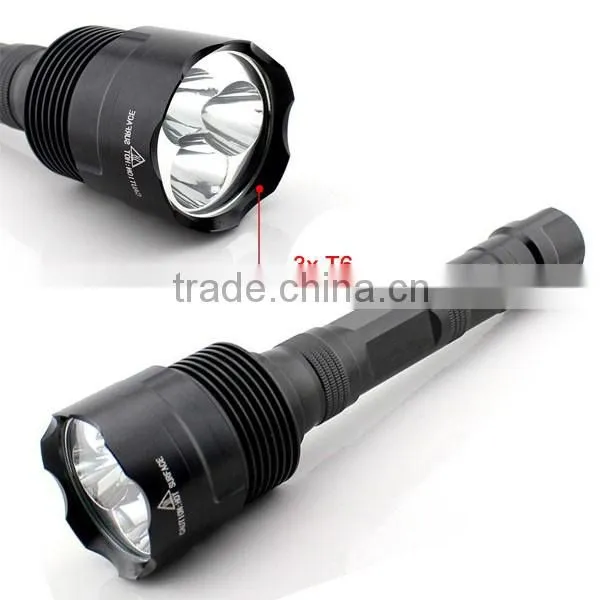 C8-3T6 Rechargeable 3*XML L2 T6 LED hight brightest flashlight 3800LM police xml t6 flashlight