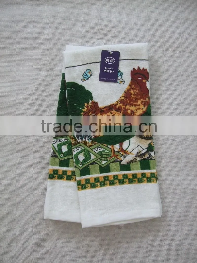 china supplier bulk buy from china rooster design printed kitchen cotton velour tea towel