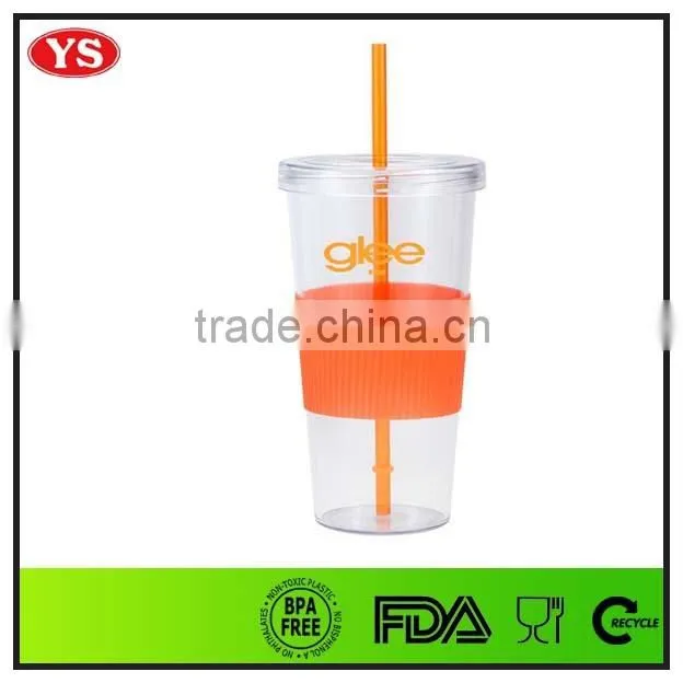 24oz single wall plastic drinking mug with lid and sleeve