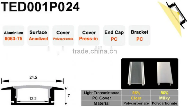 Recessed 7mm Thick Anodized 2 Years Warranty Aluminum Profile Led Strip Light