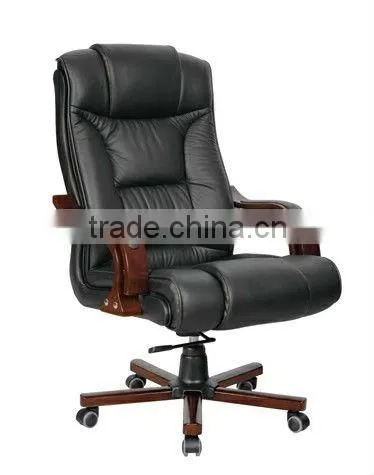 comfortable luxury PU wooden boss swivel chair