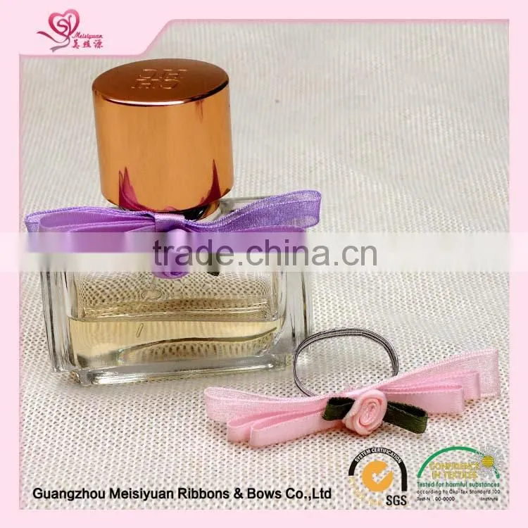 Wholesales chiffon rose perfume bottle decoration satin ribbon flowers with elastic loop