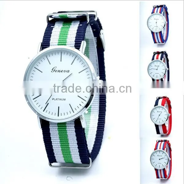2016 New Arrivals Striped Canvas Geneva Watch Price