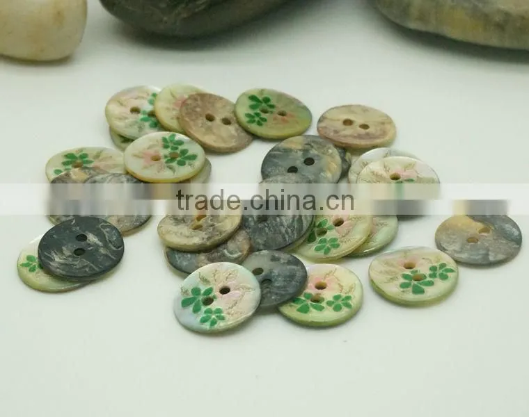 flower printed 2 holes natural Japanese akoya shell buttons