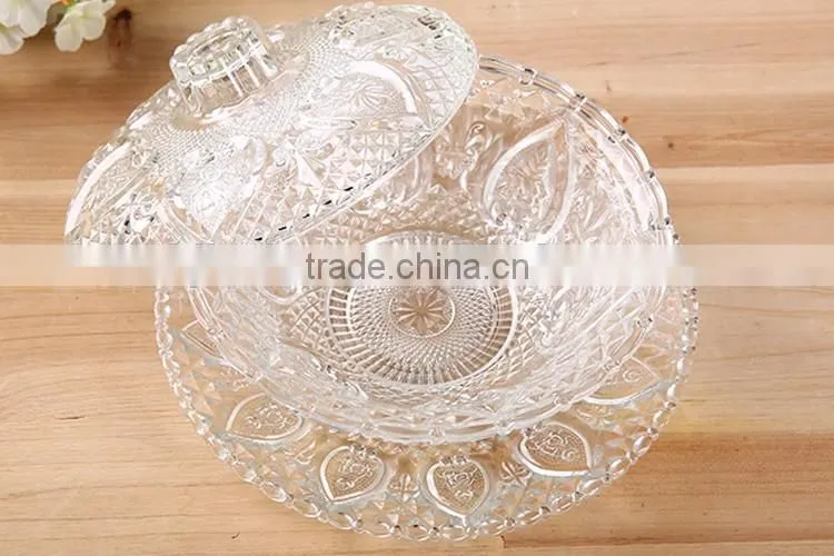 ice cream salad sugar crystal glass bowl with lid and stand