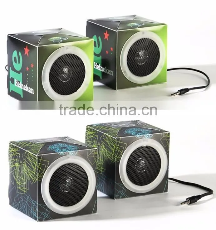 New design Custom full logo printing foldable cardboard mini speaker for promotion gift