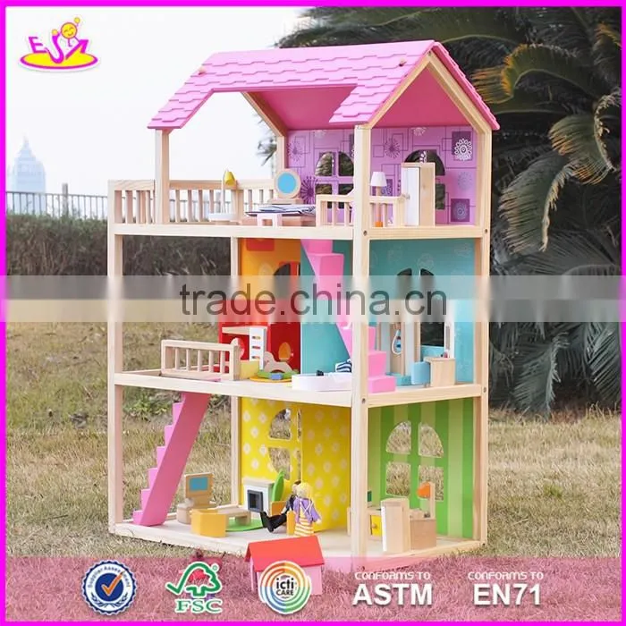 2017 new design pink pretend play toy wooden american girl doll house W06A170-S