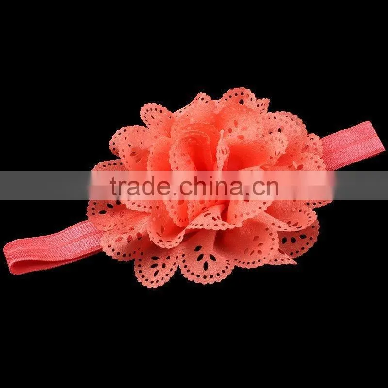 Pierced fabric flower hairbands for baby girls