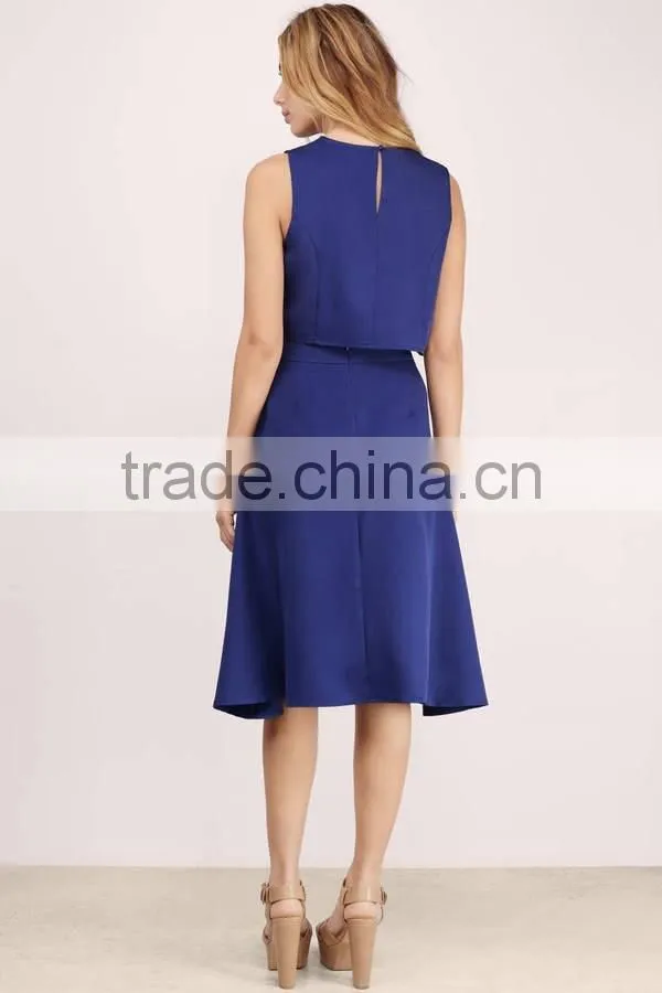 Ladies Formal Skirt Suit Traditional Fancy Sexy New Style Modern Flared High Waisted Midi Length Skirt Crop Top Set