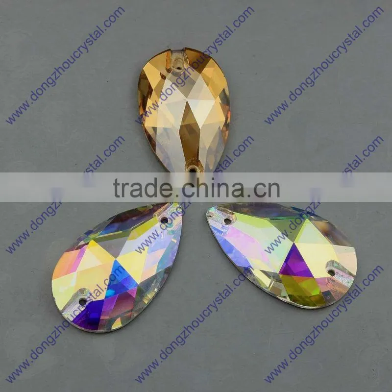 Dongzhou AB/001GSHA color sewing on crystal stones, k5 quality flat back tear drop crystals