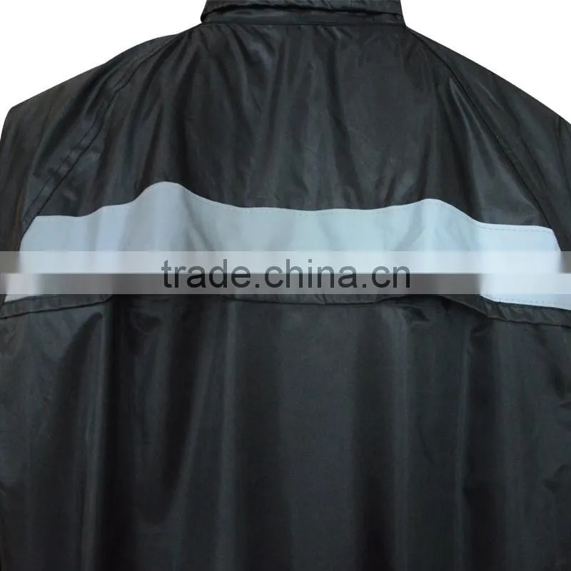 Mens black refelective raincoat,waterproof polyester raincoat manufacturer