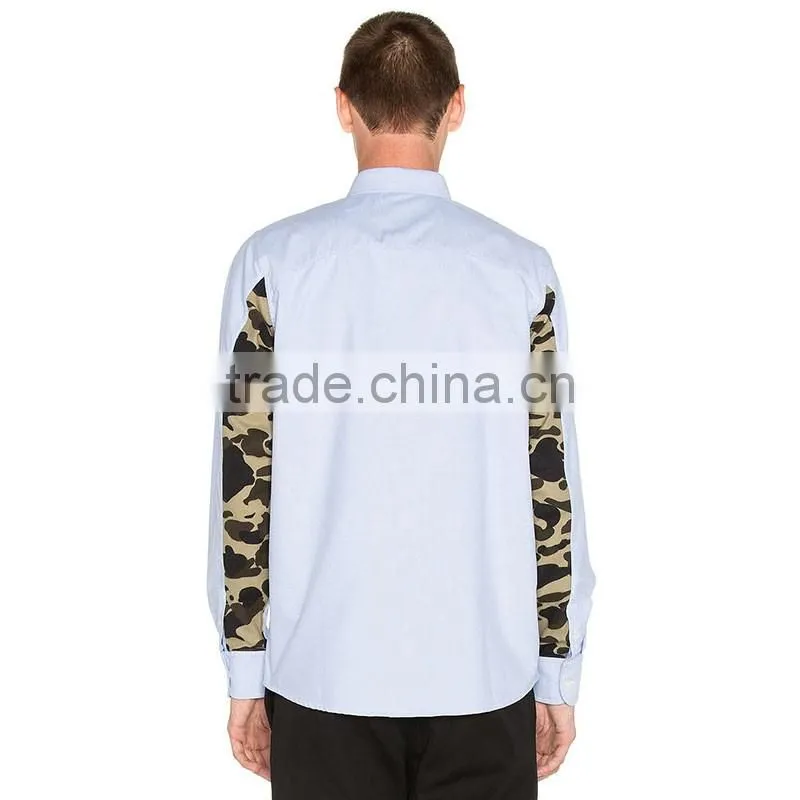 New fashion Italian camo patch sleeve mens dress shirts made in china