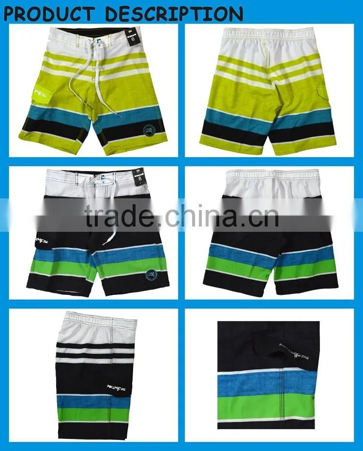 Fitted Swimwear Spandex Teens Young Men Striped Board Shorts Wholesale