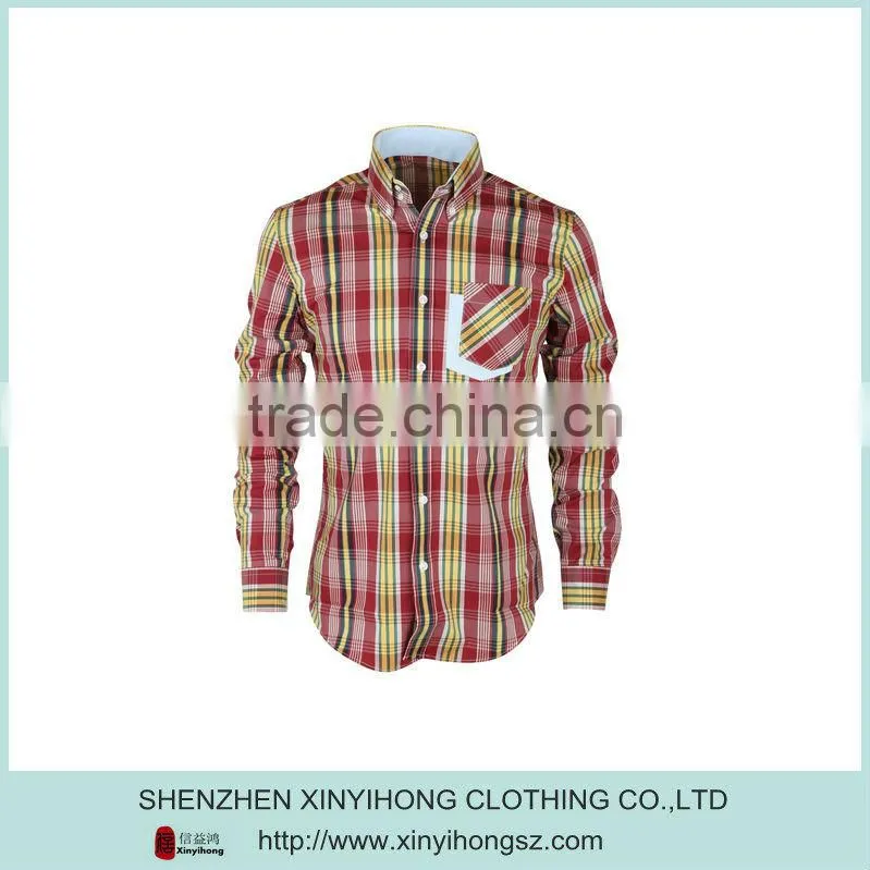 Fashion Plaid Cotton Elastane Pocket Men Casual Shirts Pictures