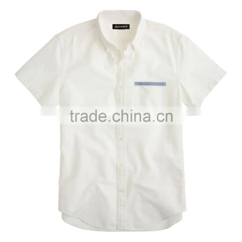 2015 SHORT-SLEEVE VINTAGE OXFORD SHIRT WITH TIPPED POCKET slim fit button down summer men shirts