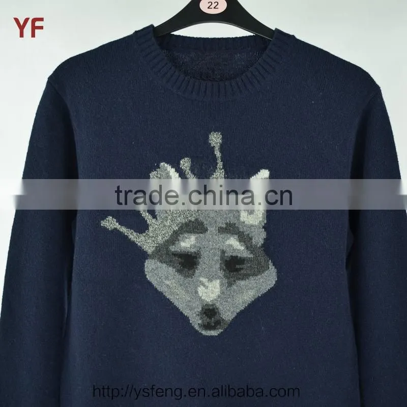 deep blue cheap Intarsia Pullover Man' Sweater design