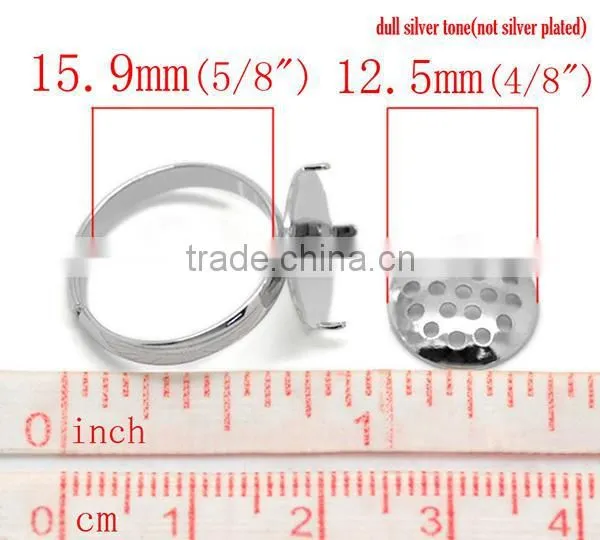 10PCs Silver Tone Adjustable Round Cabochon Setting Rings 15.9mm US 5.25 Ring Setting