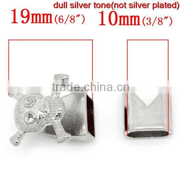 Bracelet End Bar Clasps With Slider For Leather Bracelet Halloween Skull Silver Tone 19x18mm 13x13mm