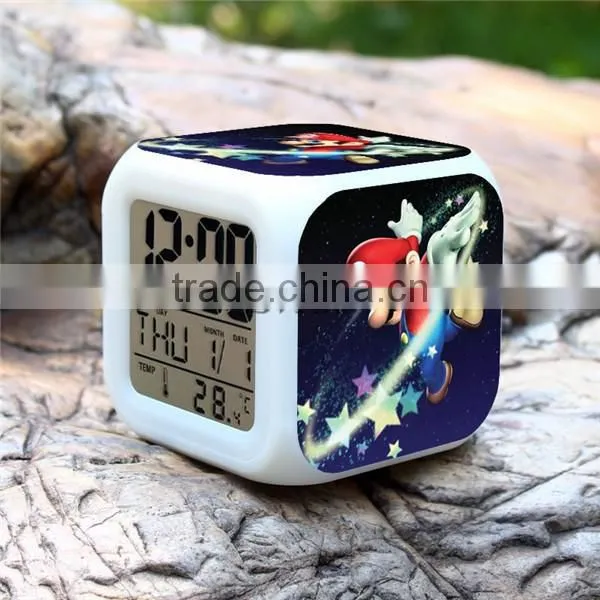 2015 Hot GAME Super Mario LED Alarm Clock, Super Mario Digital Alarm Clock, Super Mario Cartoon Clock for Kids