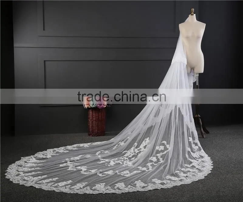 Wholesale new lace wedding veils ivory wedding veilgrance long lace bridal wedding veil long Tulle lace jeweled tulle veils