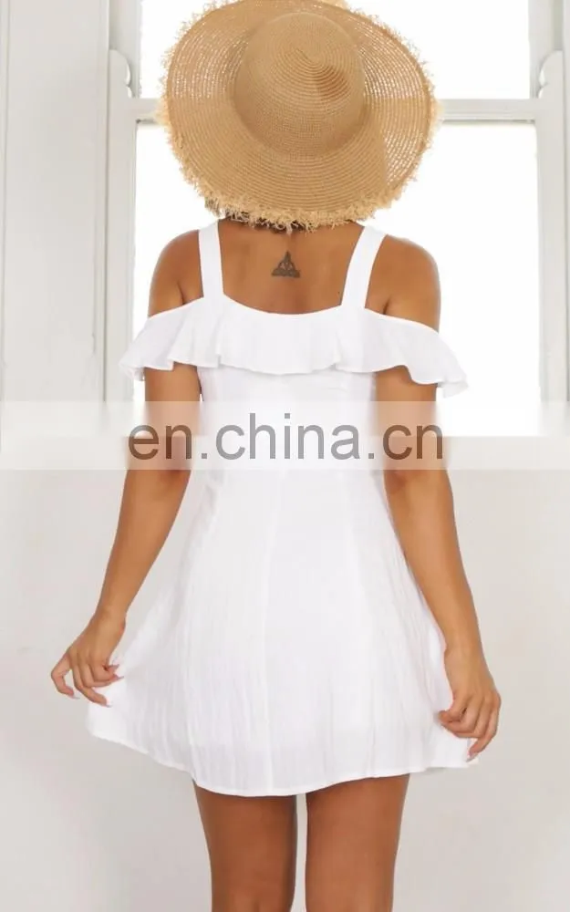 Mature Women Button Through Front Mini Dress in White