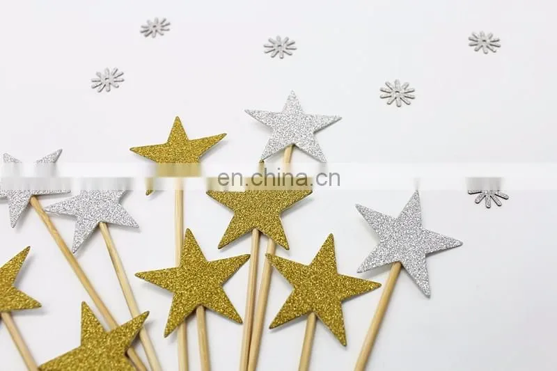 Colorful Stars Cupcake Topper Birthday Party Wedding Cake Decorations
