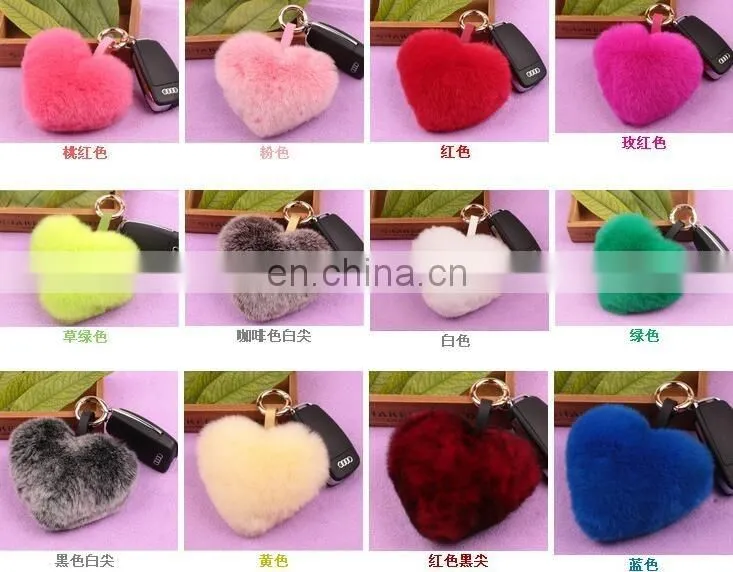 Factory wholesale multicolor rex rabbit fur heart shape fur keychain