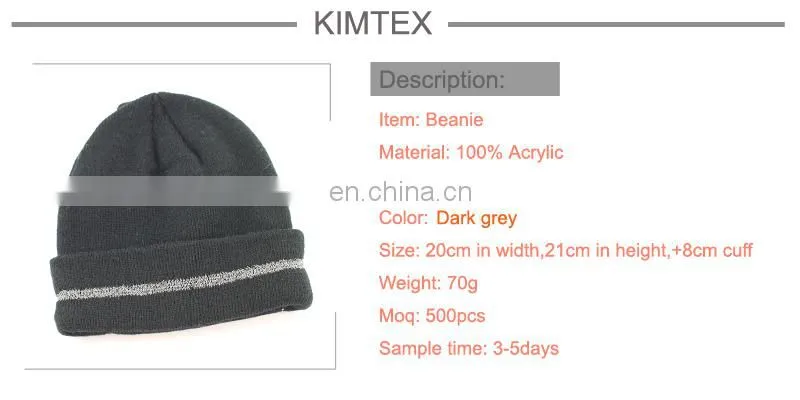 2017 New Design Fluorescence Winter Hat,Beanie with reflective stripe