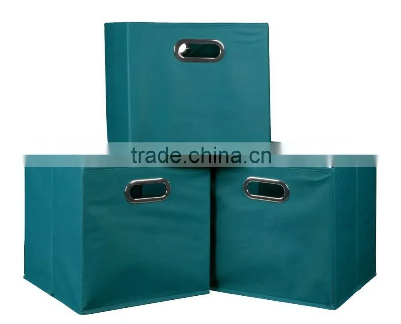 Non-woven Foldable Fabric Storage Bins box Set of 3 with 2 metal handles