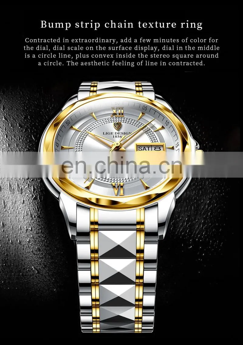 LIGE 6809 Mens Automatic Mechanical Watches 100m Waterproof Date Clock Diving Wristwatch Stainless Steel Watch