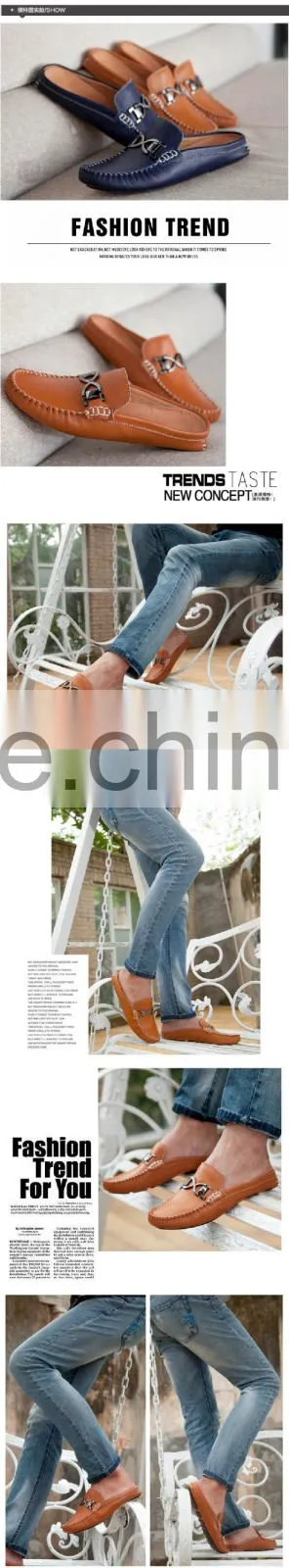 Open collar handmade genuine casual shoes for men