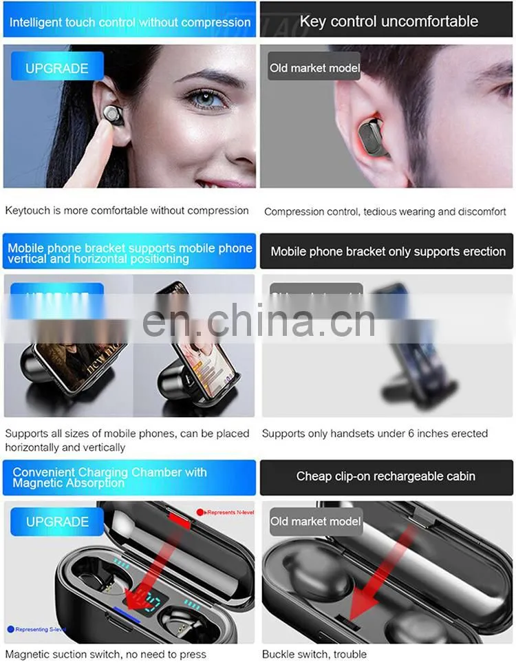 2000mAh Touch F9 9D Stereo BT5.1 True Wireless Headphones Headset Earbuds LCD Waterproof Noise Reduction Wireless Earphone F9