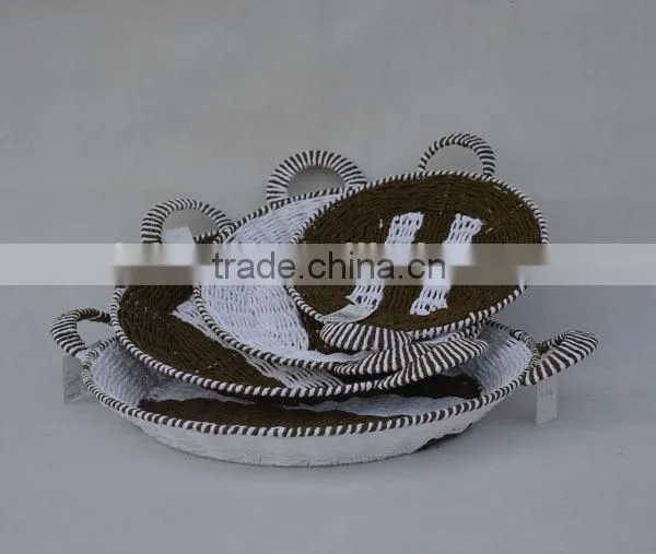 set of 4 round shape handmade paper rope woven tray