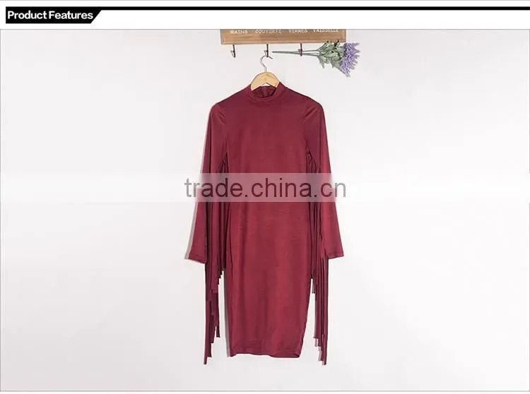 woman fashion dress personality tassel bandage dress long sleeve evening dress