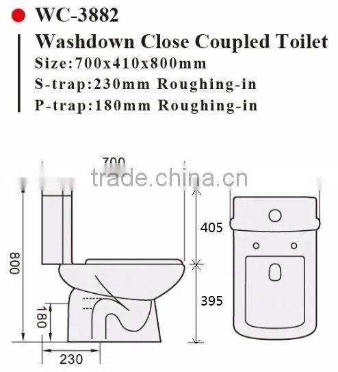 Two-Piece Washdown Watermark Toilet Factory S/P Trap with Geberit or R&T Flush Valve Soft Closing Cover, Australian WELS WC-6014