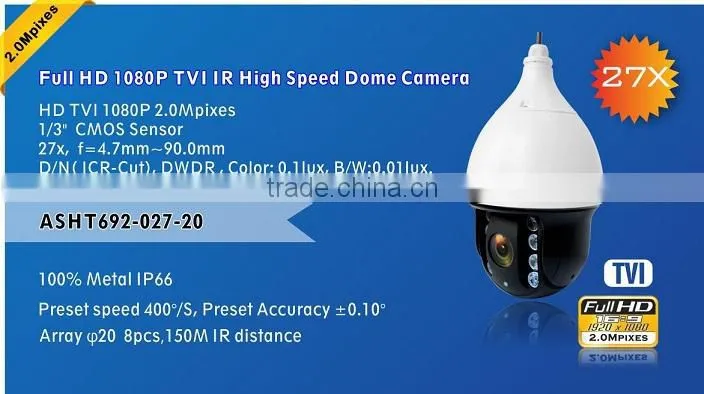 Newest Waterproof PTZ 1080P Outdoor Pan/Tilt /Zoom HD-TVI Camera China Wholesale IP66