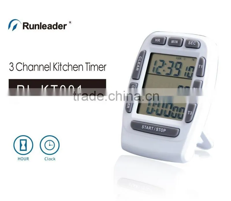 Kitchen timer 3 channel digital timer clock count up fridge magnet cook timer with buzzer