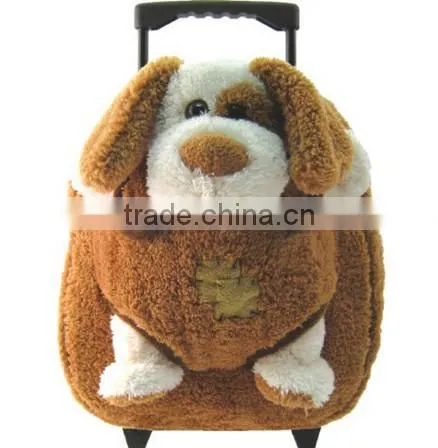 lovely kids trolley plush school bag/kids school bag with wheels