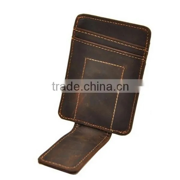 Mens Genuine Leather Cowhide Magnet Money Clip Credit Case Case Holder Slim Wallet