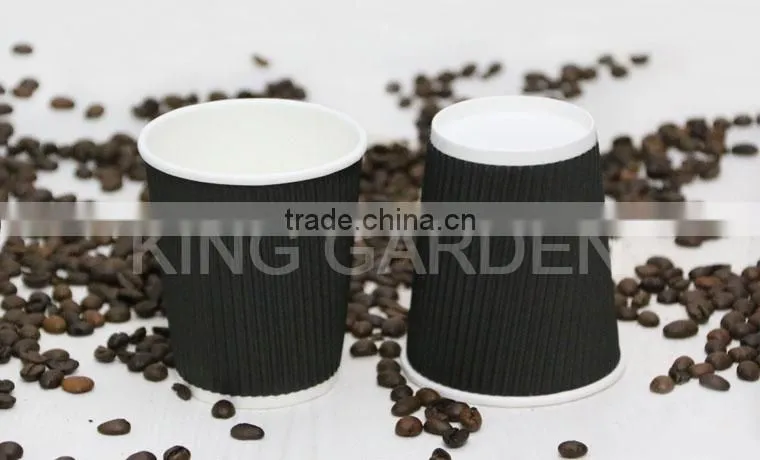 12oz insulated black coffee paper hot cups with lids
