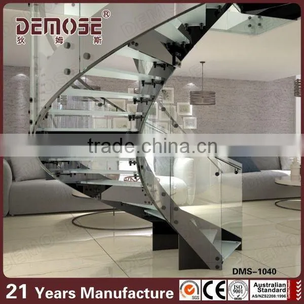glass spiral staircase stairs handrail siderails tempered glass