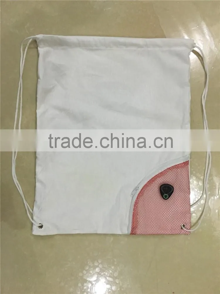 Recyle cotton gym sack drawstring bag with headphone pocket