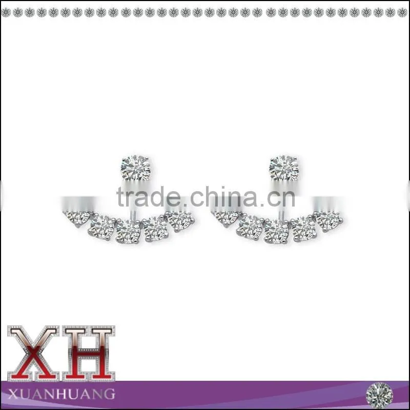 Fashion Sterling Silver Round Cubic Zirconia Adjustable Ear Jacket Stud Earrings